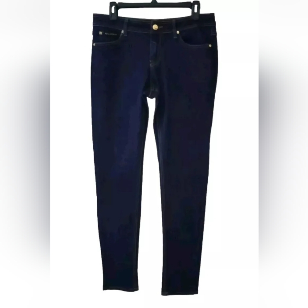 Rocawear Womens Skinny Dark Wash Blue Stretch Jeans Spellout Size 11